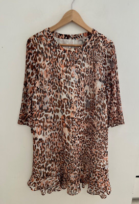 Limited Edition M&S UK 14 Leoprint transparent Etuikleid Flare gefüttert