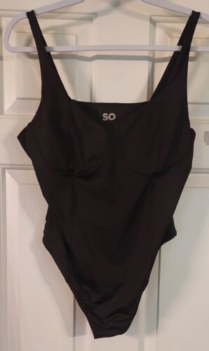 SO Brand Black Bodysuit With Built-In Bra Pads Thong Style Size XL - Afbeelding 1 van 3