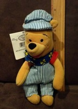 NEW Disney Mini Bean Bag CHOO CHOO POOH 8" Winnie The Pooh Plush Toy Bear - MWMT