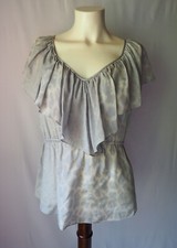 Rebecca Taylor 100 Silk Ruffle Top Blouse Leopard Print Platinum Gray Size 2