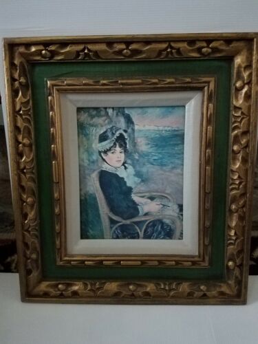 By The Seashore Art Print Renoir Framed In Gold And Green 18x15 - Picture 1 of 6