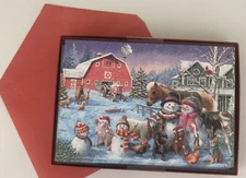 10 CHRISTMAS Leanin Tree Cards Box Set, BIG RED BARN,SANTA DRIVING A RED TRACTOR