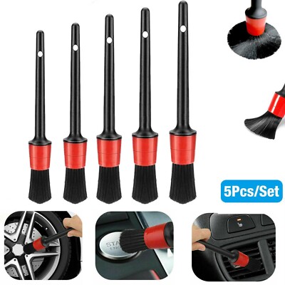 5PC Car Detailing Brush Kit Boar Hair Vehicle Auto Interior For Wheel Clean Sets
