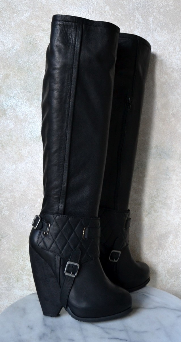 size 36 TOPSHOP premium quality BLACK HIGH LEG REAL LEATHER BOOTS