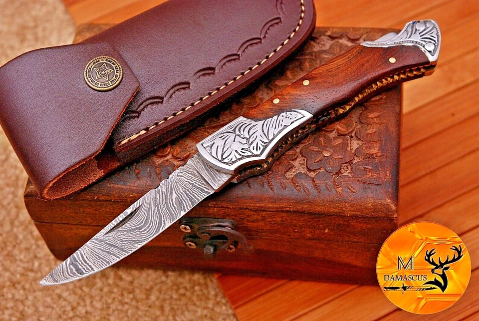CUSTOM HANDMADE FORGED DAMASCUS STEEL FOLDING POCKET KNIFE CAMPING KNIFE 670 - Image 2 of 4
