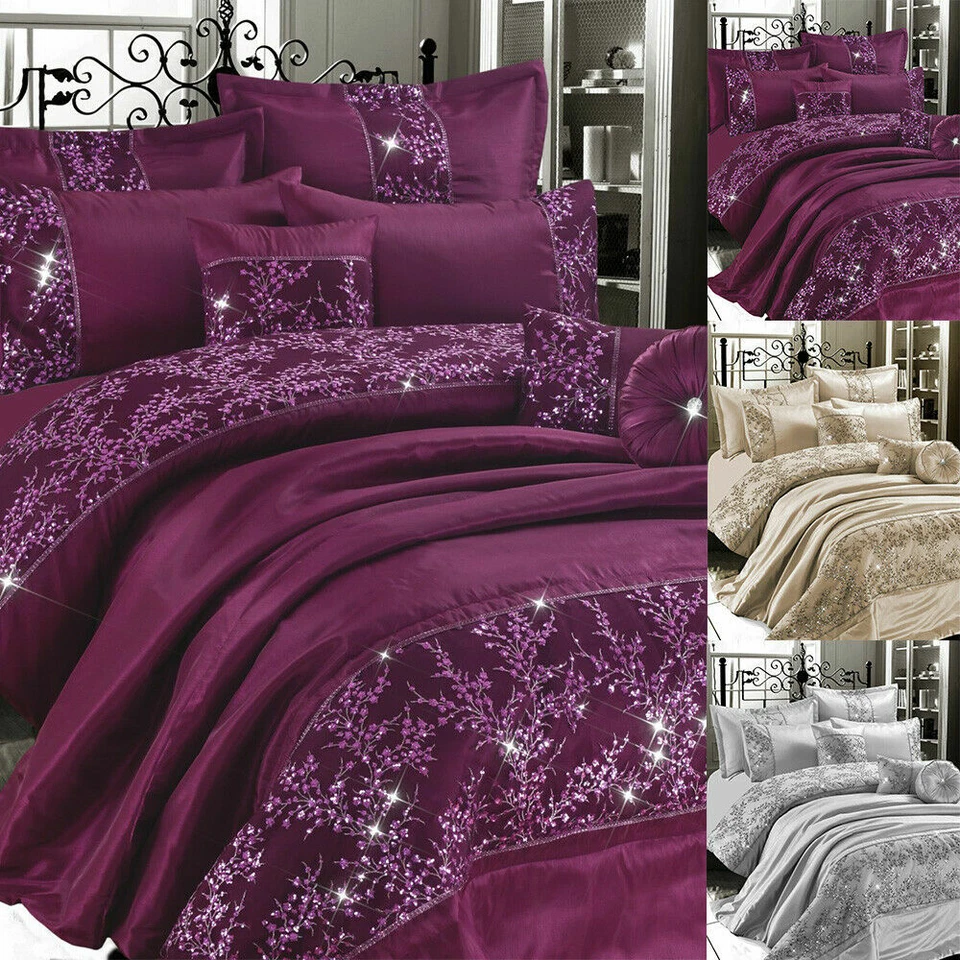 NIGHTZONE Gigi Embroidery Bedding Collections - 100% Polyester Shiny Glitter Floral Design