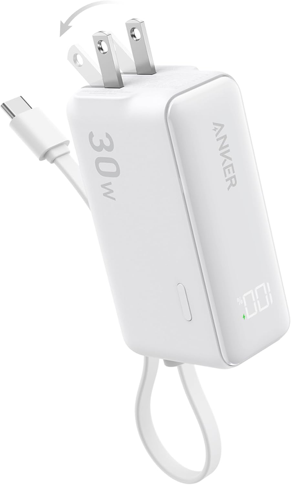5000mAh 3-in-1 USB C Power Bank with Built-in Charger Block