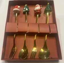 4pcs Christmas Spoon and Fork Set Stainless Steel Creative Tableware Coffee