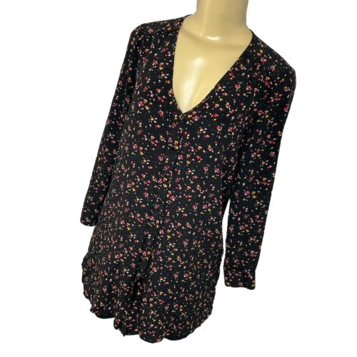 Madewell Et Sezane Dress Elly Silk Shirtdress Black Ditsy Floral Print Sz XXS
