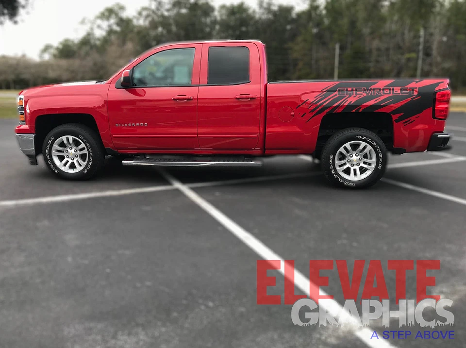 Calcomanías adhesivas de vinilo a rayas laterales salpicaduras 2007-2018 para Chevy Silverado Foto 2 de 4