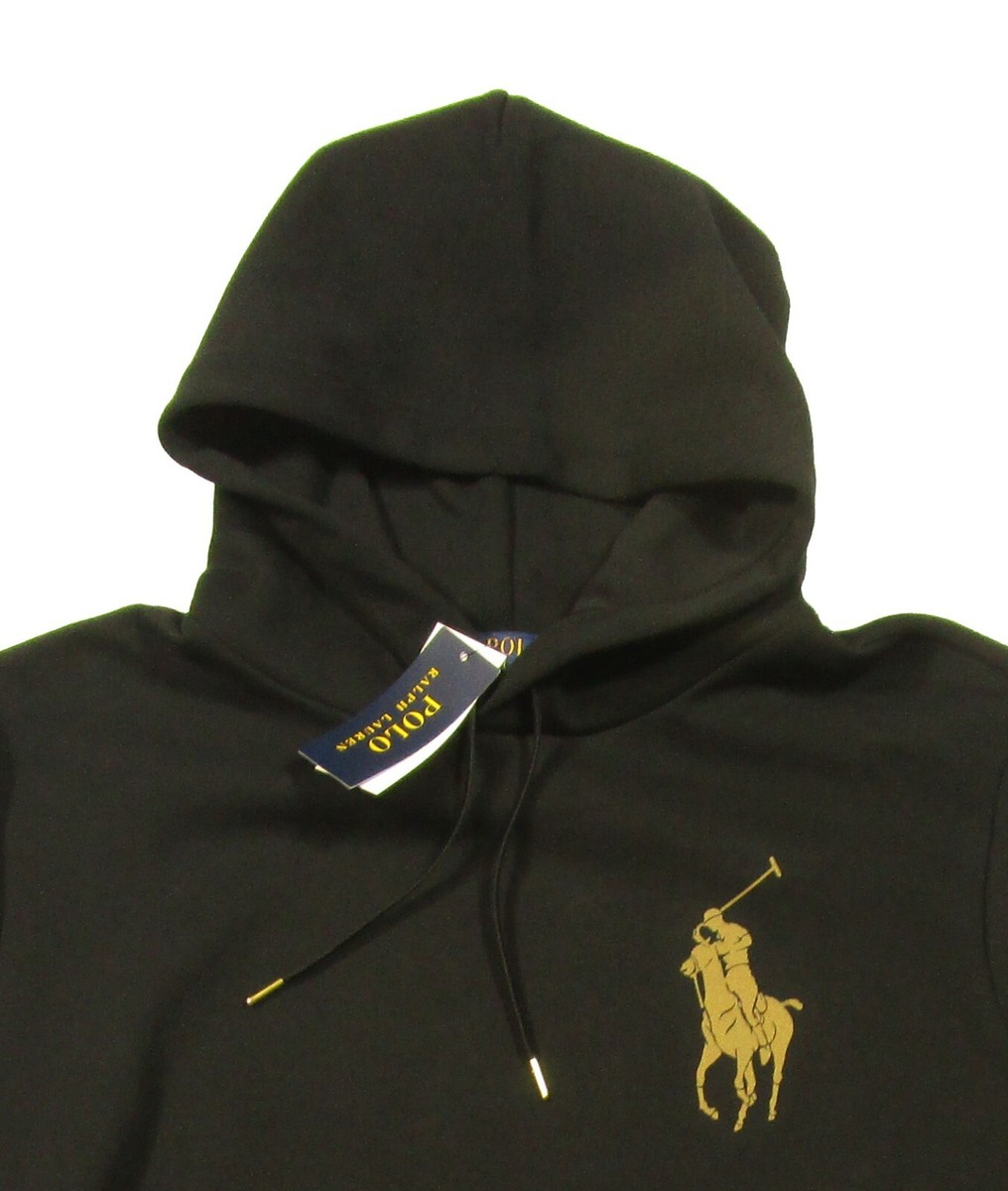 Polo Ralph Lauren Menu0026#039;s Black Big Gold Pony Logo Double Knit Pullover  Hoodie | eBay