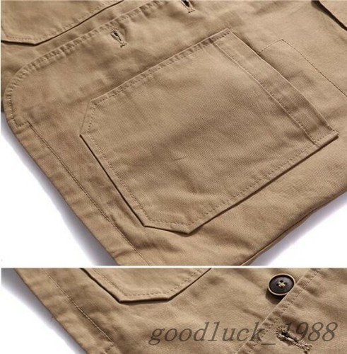 US XS-6X LMens Cotton Pockets Sleeveless Large Size Short Waistcoat Casual Vest - Bild 5 von 11