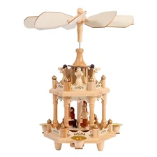 Rotating Christmas Pyramids with 3 Candler Holders-14 Inches-Wood Nativity Sc...