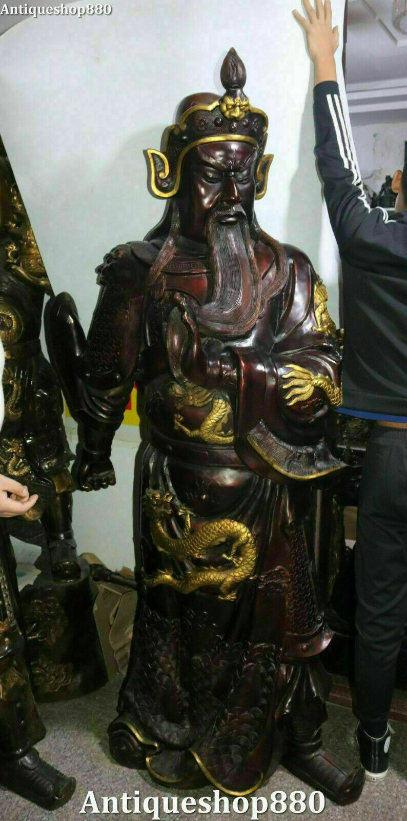National uniform free shipping 186cm Huge Bronze Gilt Dragon Guan War Yu Yunchang sale Guangong Gong