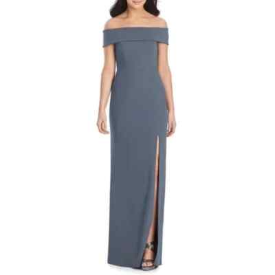 After Six 6800..Natural Waist Off-The-Shoulder Mermaid Dress...Silverstone....M