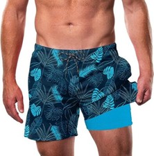 Cozople Men's Compression Lined Swim Suit Shorts Quick Dry w/ Phone Pocket NEW