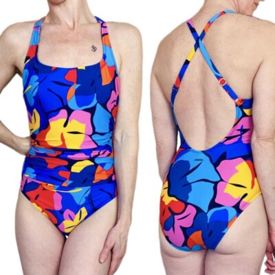 Nautica Colorful Tropical Floral Abstract One-Piece Swimsuit