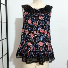 Anna Sui Feminine Paisley Print Lace Detail Flounce Top size S