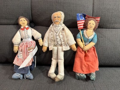 Vintage Hallmark Cloth Doll Set of 3 Clara Barton Mark Twain Molly Pitcher