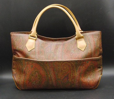 Stylische Etro Handtasche golden Leder burgund gefüttert Paisley Muster Reißverschluss Top