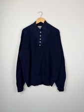 Vintage LL Bean Sweater Mens Large Long Fisherman Knit Made In USA Henley Navy