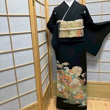 8119 Japanese Tomesode Kimono Vintage Womens Silk Fabric Robe Kimono only sold