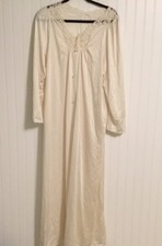 Vintage Shadowline Size Large Ivory Nightgown Nylon USA Made Lace Accents