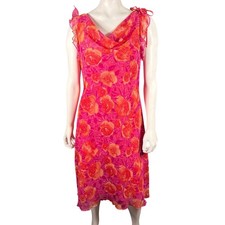 CDC Womens Pink Orange Floral Rose Cowl Neck Ruffle Midi Dress Size 10 GAC186