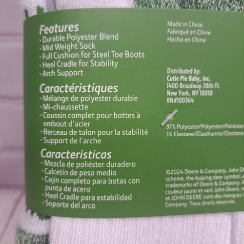 John Deere Performance Work Crew Socks Sz 8-12 Pair of 6 Green - Picture 4 of 6