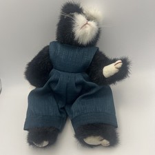 Ty Attic Cat PURRCY Black  White  Dk Teal Overalls, Green Eyes  Jointed 8.5"