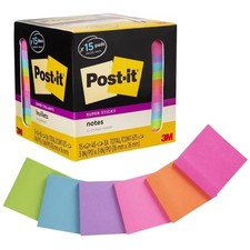 Super Sticky Notes, Assorted Bright Colors, 3...
