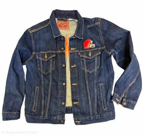 Levi's Men's Blue Denim Trucker Jacket NFL Cleveland Browns Helmet Patch L - product listing photo
