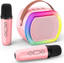 Mini Karaoke Machine with 2 Wireless Microphones,2025 TOP Kids Portable Karaoke
