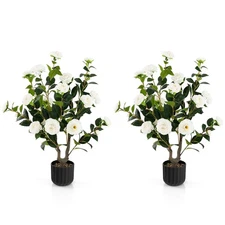 2-Pack 38'' Artificial Camellia Tree Faux Floral Plant for Decoration White
