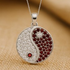 Ruby & Diamond Yin Yang Pendant 925 Sterling Silver July Birthstone #1059
