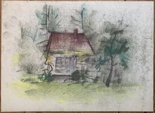 Franz Ehmke 1928 - 2018 Berlin Pastel House In The Woods Fir Red Roof