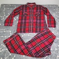 Victoria  s Secret Womens pajama set L cotton Red Pink Flannel Plaid Pocket