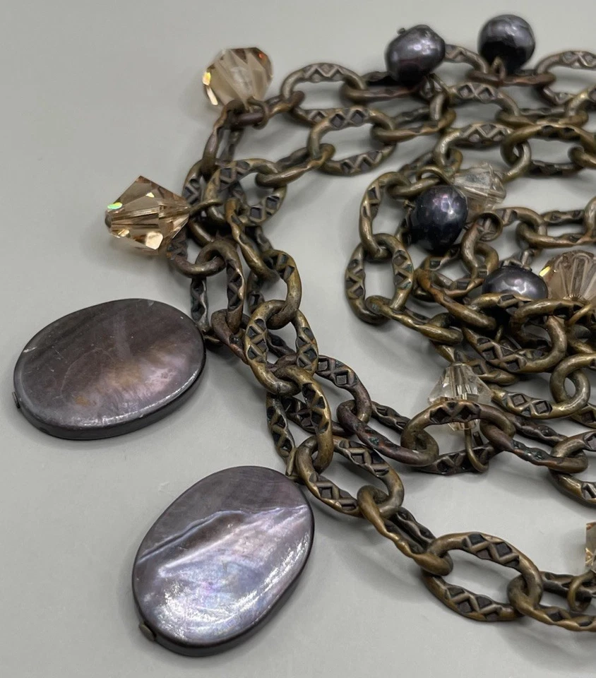 Ожерелье Liz Palacios SF бронзовые металлические кристаллы жемчуг абалон подвески - Изображение 3 из 4