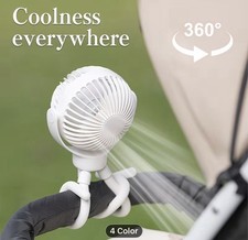 Stroller fan for baby 3 speed quiet USB tripod clip 360 rotate for crib car seat