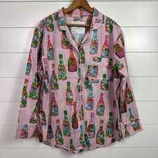 Printfresh Pop of Bubbly Champagne Pajama Shirt Button Front Long Sleeve sz M