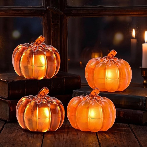 Herbstdeko KüRbis Laternen 4 StüCk Halloween Deko Mit LED Licht-image
