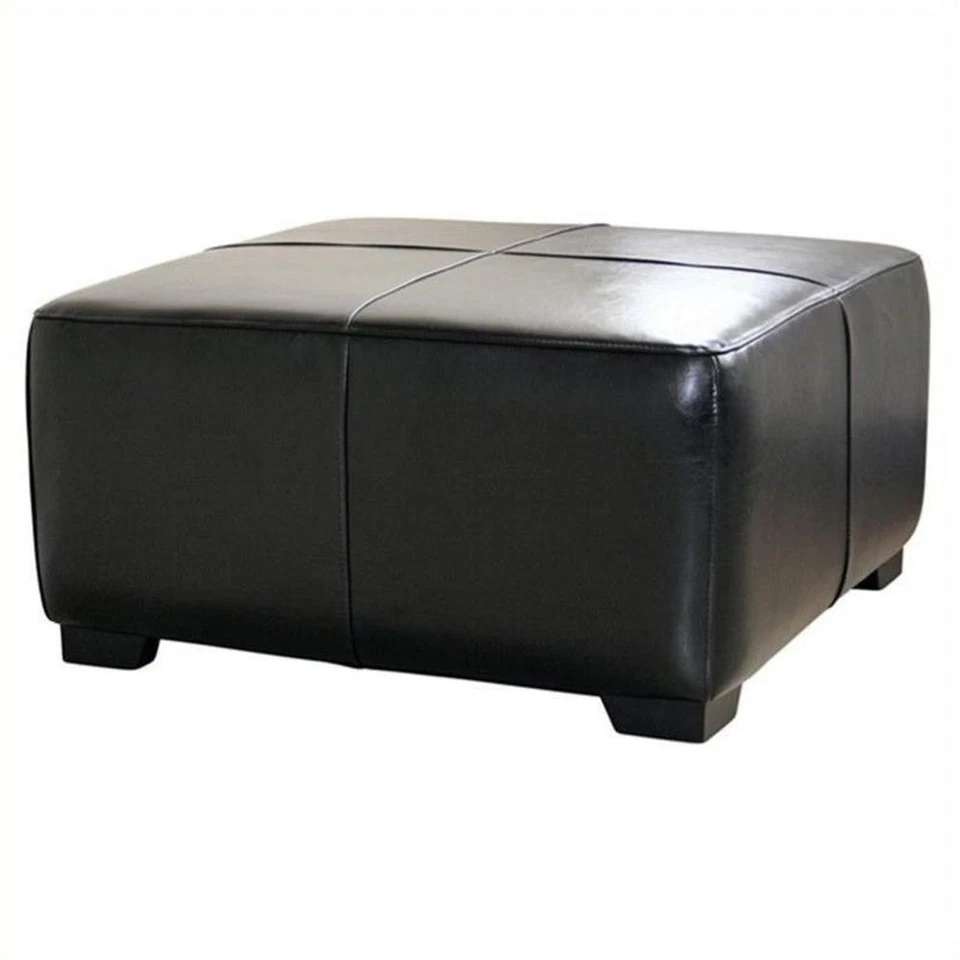 Square Leather Ottoman Footstool in Black - Image 2 of 2