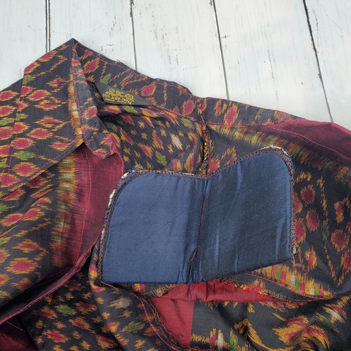 VTG Thai Silk 100% Black Red Batik 3/4 Sleeve Button Down Blouse No Size Elegant - Picture 7 of 10
