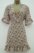 PRETTYLITTLETHING FLORAL FIX WRAP TEA SUN DRESS SIZE 12 BNWT