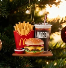 Personalized Fast Food Ornament 2025, Fries & Soda Christmas Tree Decor