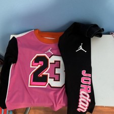 Jordan Girls 2-Piece Outfit Set S 4-5 Pink/Black Long Sleeve Graphic Logo
