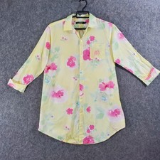 Lauren Ralph Lauren Pajama Top Womens Small Yellow Floral Button Up Lightweight