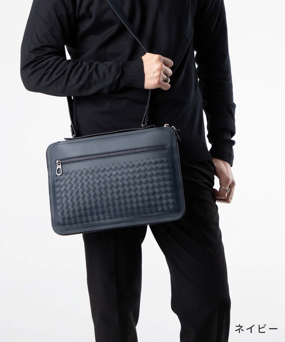 Bottega Veneta ブラックハンドバッグ　ネイビー Bottega Veneta Men's Business Briefcase Bag in Intrecciato Leather
