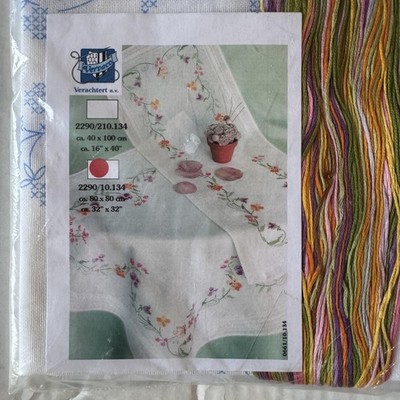 Vervaco Floral Cross Stitch Table Topper Kit 32x32 Border Embroidery Flowers