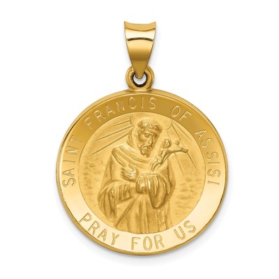 14k Gelbgold Heiliger Franziskus Medaillon Anhänger Katholisch Christlich Halskette Fait